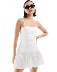 Bershka - Cotton Straight Neck Pleated Mini Dress - Lyst