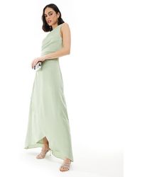 TFNC London - Bridesmaid One Shoulder Satin Maxi Dress With Wrap Skirt - Lyst