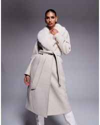 Forever New - Formal Belted Longline Detachable Faux Fur Shawl Collar Coat - Lyst