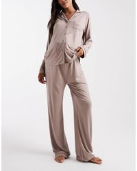 Loungeable - Maternity Super Soft Jersey Revere Top And Wide Leg Pyjama Set With Piping Detail - Lyst