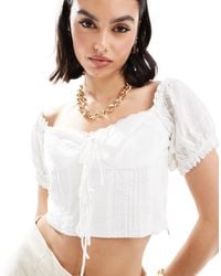Mango - Puff Sleeve Bow Front Top - Lyst