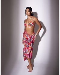 South Beach - Leopard Floral Printed Sarong - Lyst