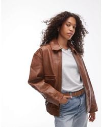 TOPSHOP - Bomber oversize en cuir véritable - Lyst