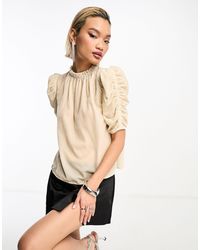 & Other Stories - Velvet High Neck Top With Draped Volume Sleeve - Lyst