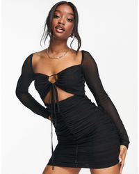 Naanaa Strap Detail Long Sleeve Bodycon Dress - Black
