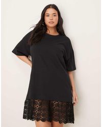 ASOS - Asos Design Curve Scoop T Shirt Mini Dress With Lace Hem - Lyst