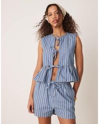 Threadbare - Co-ord Tie Front Denim Stripe Waistcoat - Lyst