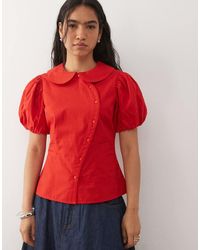 Reclaimed Vintage - Neat Fit Shirt With Asymmetric Buttons And Puff Sleeve - Lyst