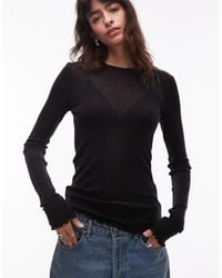& Other Stories - Pure Wool Lettuce Edge Long Sleeve Top With Thumbhole Detail - Lyst