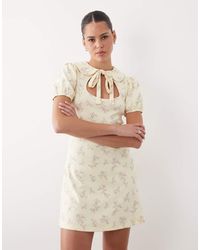 Miss Selfridge - Floral Printed Mini Rib Mini Dress With Peter Pan Collar - Lyst