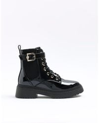 River Island - Lace Up Boot With Gold Buckle - Lyst