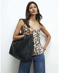 River Island - Faux Leather Woven Slouch Shoulder Bag - Lyst