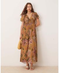 ASOS - V Neck Angel Sleeve Cut Out Maxi Dress - Lyst