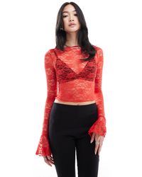 Daisy Street - Boat Neck Long Sleeve Lace Top With Tie Sleeves - Lyst