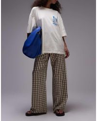TOPSHOP - Geruite Broek Van Co-Ord Set Van Kreukelstof Met Elastische Taille - Lyst