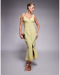 Lavish Alice - Tie Strap Micro Shell Button Midi Dress - Lyst