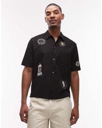AllSaints - Karlton Short Sleeve Linen Blend Embroidered Shirt - Lyst