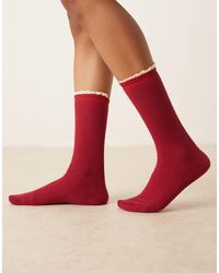 ASOS - Calzini Bordeaux A Coste Con Bordo All'Uncinetto A Contrasto - Lyst
