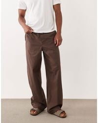 ASOS - baggy Fit Linen Blend Pants - Lyst