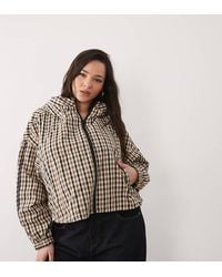 ASOS - Chaqueta Bomber Color Piedra A Cuadros Multicolores Con Capucha Y Bajo Abullonado De Asos Design Curve-Neutro - Lyst