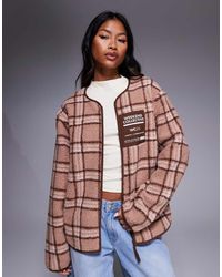 ASOS - Weekend Collective Borg Zip Through Fleece With Pink Check Design - Lyst