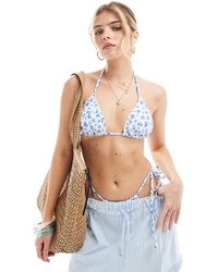 New Look - Top Bikini A Triangolo A Fiorellini Blu E - Lyst