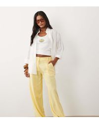 ASOS - Asos Design Petite Relaxed Straight Leg Trousers With Linen - Lyst