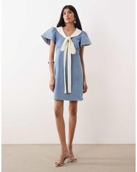 Sister Jane - Kasos Denim Bow Detail Short Sleeve Mini Dress - Lyst