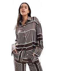 4th & Reckless - Satin Wide Cuff Button Front Shirt Co-ord - Lyst