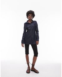 TOPSHOP - Denim Long Slim Fit Shirt - Lyst