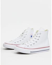 Converse Chuck Taylor Hi Leather White Monochrome Trainers - Lyst