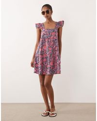 Accessorize - Floral Mini Beach Dress With Frill Straps - Lyst