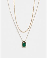 FADED FUTURE - Pack Of 2 Green Stone Pendant And Chain Necklaces - Lyst