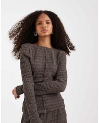 ASOS - Mix And Match Textured Long Sleeve Top With Seam Detail And Scoop Back - Lyst