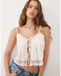 Miss Selfridge - Tie Front Lace Trim Cami Top - Lyst