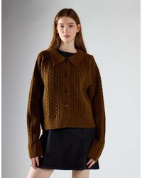 Glamorous - Cable Knit Collar Cardigan - Lyst