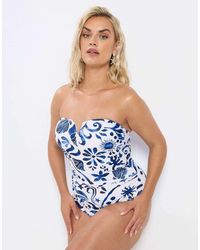 Yours Clothing - Abstract Floral Print Swimsuit - Lyst