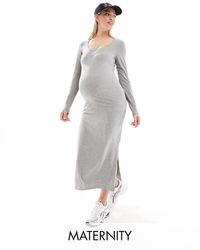 Mama.licious - Mamalicious Maternity Long Sleeved Maxi Dress With Side Splits - Lyst