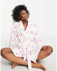 Threadbare Spotty Supersoft Dressing Gown - White