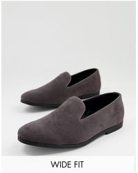 Truffle Collection Wide Fit Suede Slip On Loafers - Grey