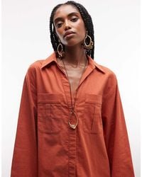 ASOS - Cotton Linen Mini Shirt Dress With Wide Cuffs And Oversized Pockets - Lyst