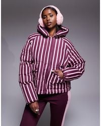 Threadbare - Abrigo De Esquí Burdeos Y Rosa A Rayas Acolchado Con Capucha De Ski-Rojo - Lyst