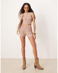 Stradivarius - Str - short d'ensemble froncé à carreaux - Lyst