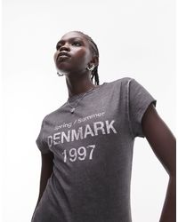 TOPSHOP - Camiseta corta gris con estampado gráfico "denmark" - Lyst