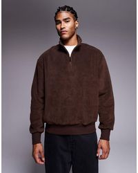 ASOS - Sweat oversize en polaire à col cheminée zippé - marron - Lyst