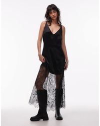ASOS - V Neck Satin Slip Maxi Dress With Lace Skirt - Lyst