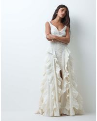 Miss Selfridge - Premium Embroidered Ruffle Detail Maxi Dress - Lyst