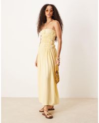 ASOS - Linen Blend Shirred Maxi Dress - Lyst