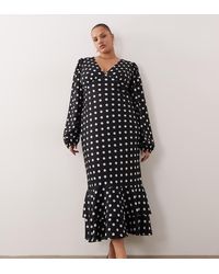 Lace & Beads Plus - Plunge Neck Balloon Sleeve Tiered Ruffle Hem Maxi Dress - Lyst