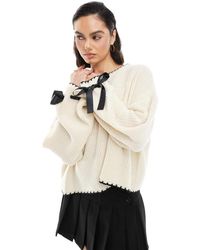 Miss Selfridge - Jersey Con Lazos De Satén En Los Puños De Punto Con Pespuntes De Festón De - Lyst